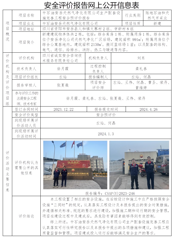 CSAP（Y）2023-246 中石油安岳天然氣凈化有限公司生產配套設施完善工程安全預評價.jpg