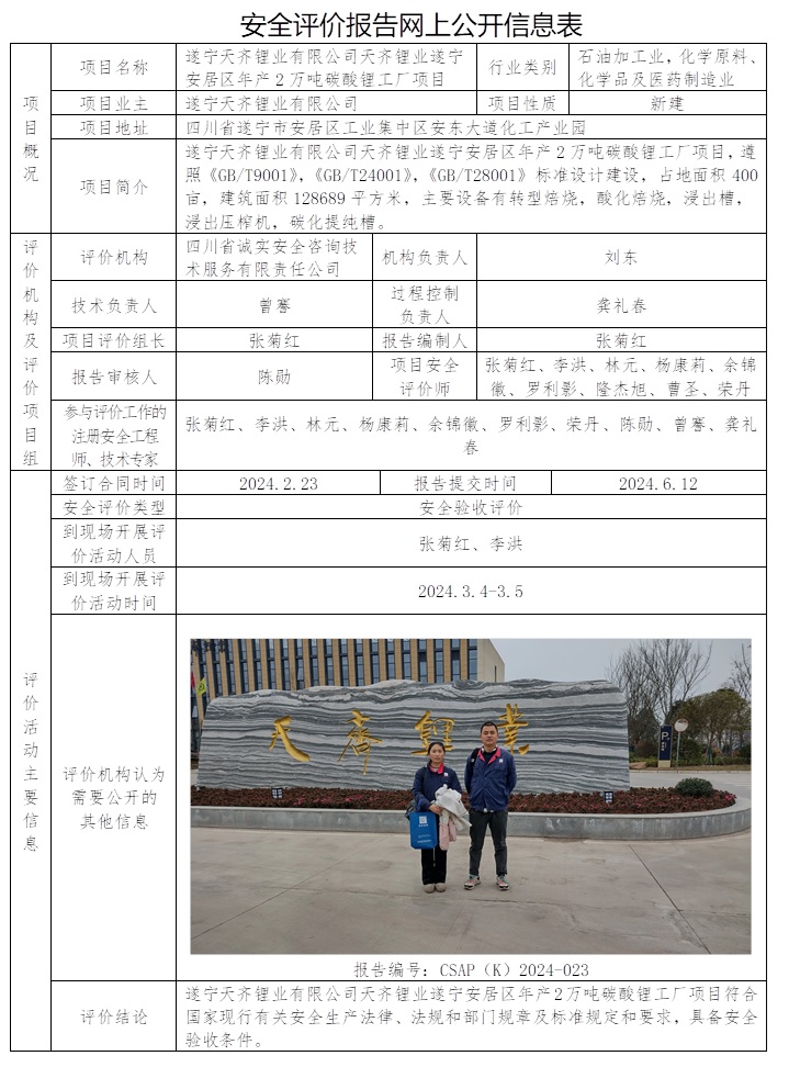 CSAP（K）2024-023 遂寧天齊鋰業有限公司天齊鋰業遂寧安居區年產2萬噸碳酸鋰工廠項目安全驗收評價.jpg