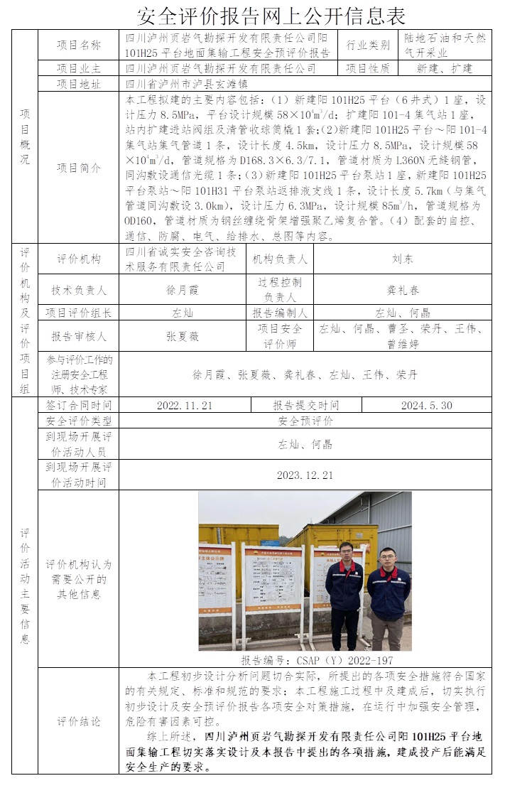 CSAP（Y）2022-197 四川瀘州頁巖氣勘探開發有限責任公司陽101H25平臺地面集輸工程安全預評價報告.jpg