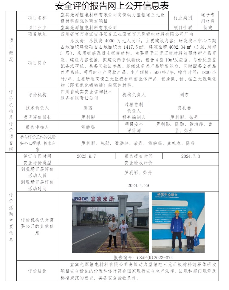 CSAP（K）2023-074 宜賓光原鋰電材料有限公司高鎳動力型鋰電三元正極材料前驅體研發項目安全驗收評價報告.jpg