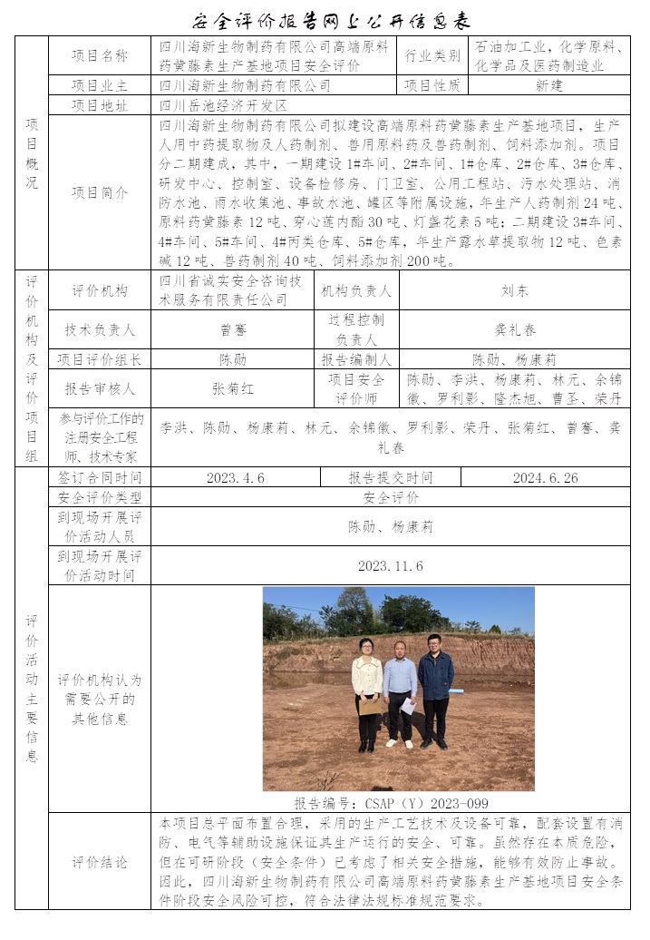 CSAP（Y）2023-099 四川海新生物制藥有限公司高端原料藥黃藤素生產(chǎn)基地項(xiàng)目安全評(píng)價(jià).jpg