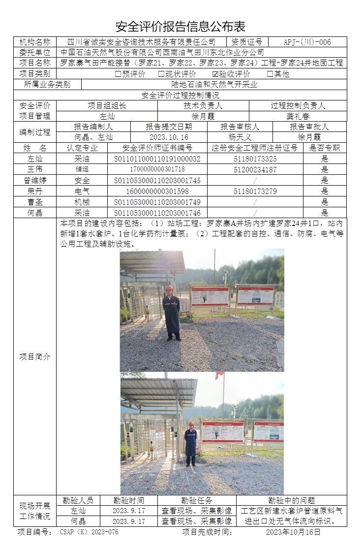 CSAP（K）2023-076 中國石油天然氣股份有限公司西南油氣田川東北作業分公司產能接替（羅家21、羅家22、羅家23、羅家24）工程-羅家24井地面工程安全驗收評價報告（2023.11月下旬）.jpg