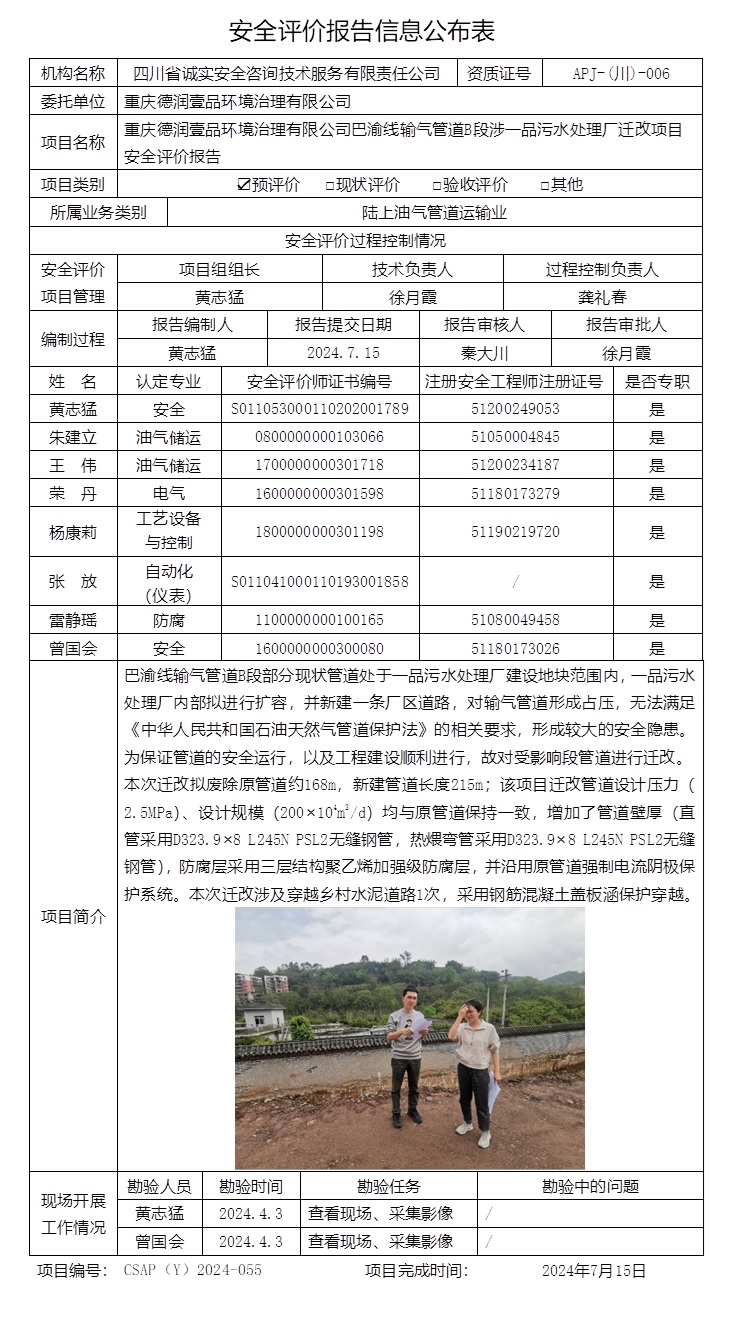 CSAP（Y）2024-055 重慶德潤壹品環境治理有限公司巴渝線輸氣管道B段涉一品污水處理廠遷改項目安全評價報告.jpg