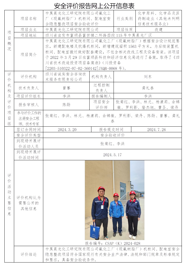 CSAP（K）2024-028 中昊晨光化工研究院有限公司氟化三廠（現氟樹脂廠）機柜間、配電室安全隱患整改項目安全驗收評價.jpg