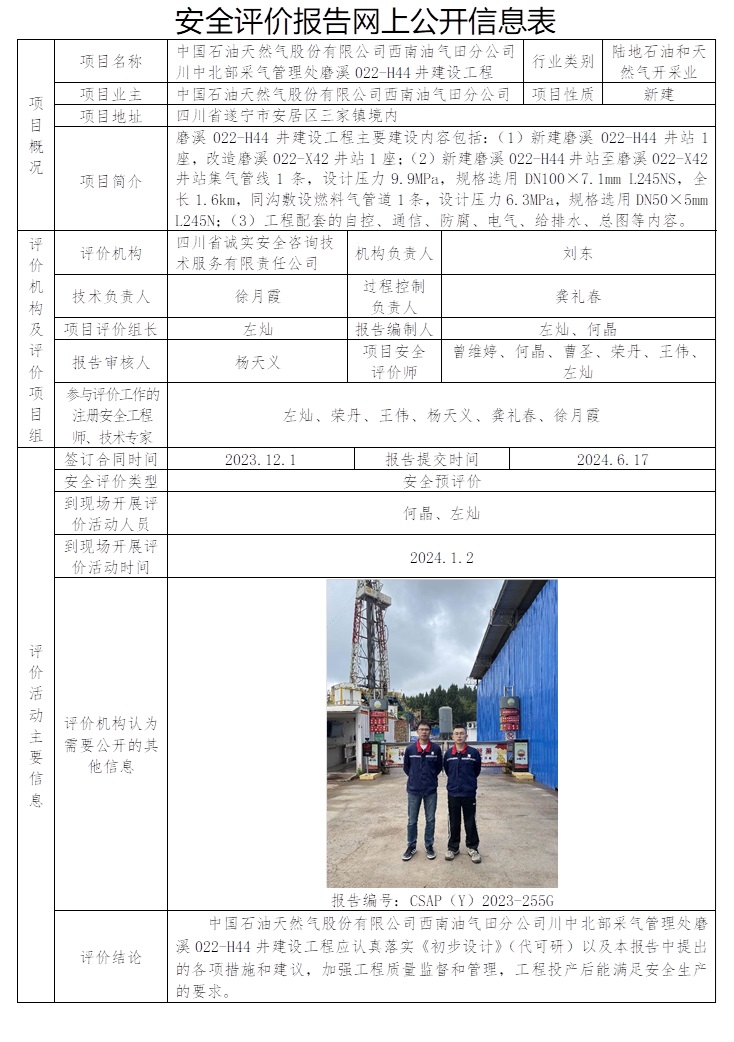 CSAP（Y）2023-255G 中國石油天然氣股份有限公司西南油氣田分公司川中北部采氣管理處磨溪022-H44井建設(shè)工程安全預評價.jpg