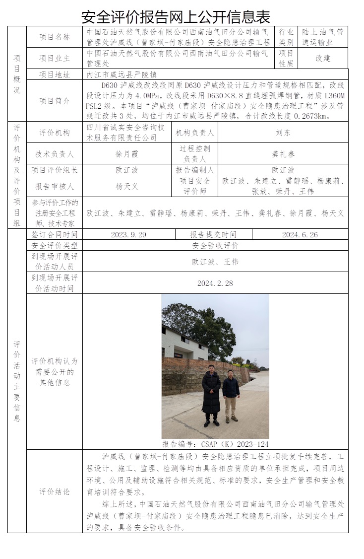 CSAP（K）2023-124 中國石油天然氣股份有限公司西南油氣田分公司輸氣管理處瀘威線（曹家壩-付家廟段）安全隱患治理工程安全驗收評價.jpg
