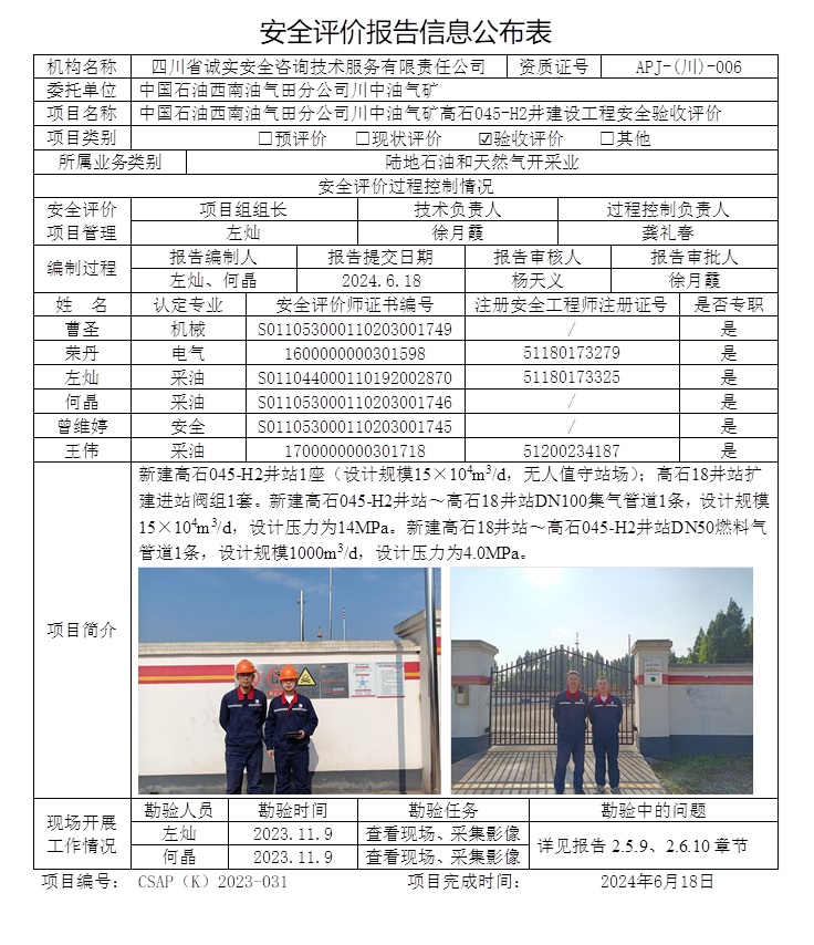 CSAP（K）2023-031 中國石油西南油氣田分公司川中油氣礦高石045-H2井建設工程安全驗收評價.jpg
