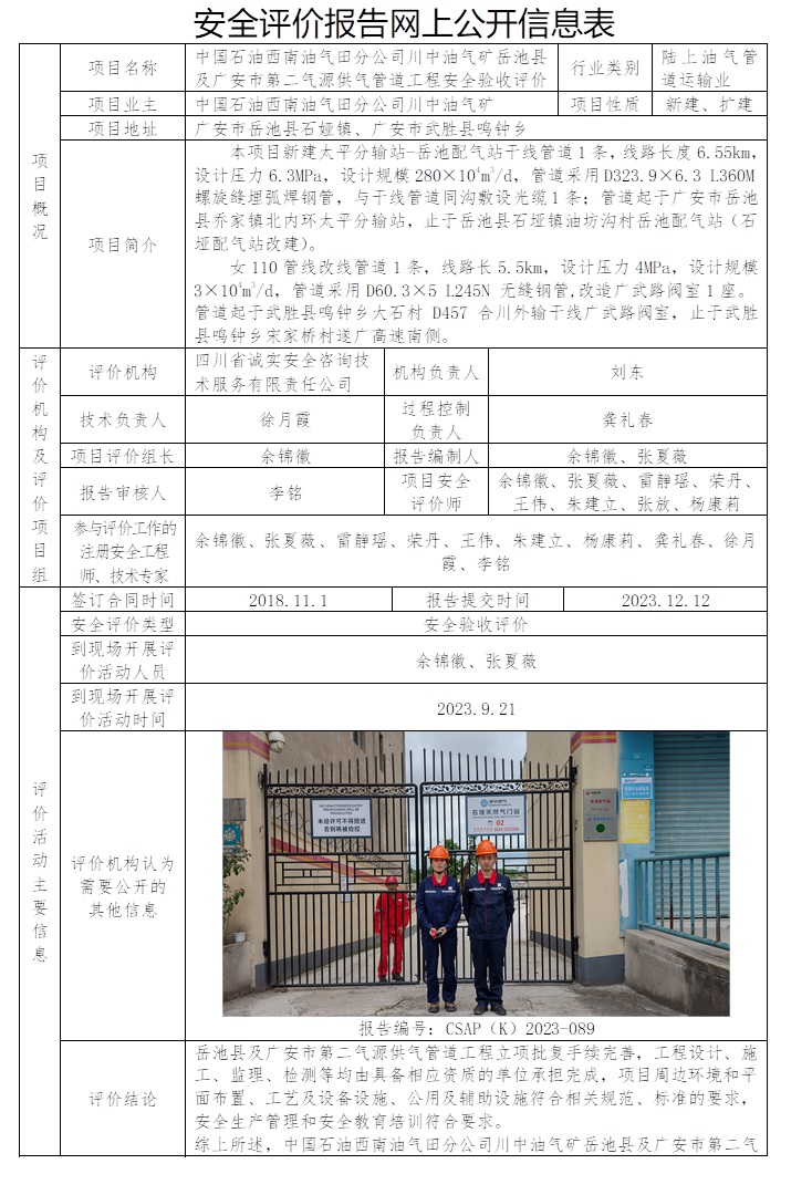 CSAP（K）2023-089 中國石油西南油氣田分公司川中油氣礦岳池縣及廣安市第二氣源供氣管道工程安全驗收評價.jpg