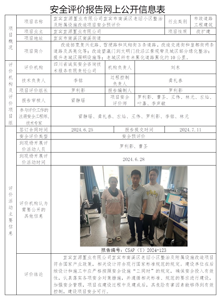 CSAP（Y）2024-123 宜賓宜源置業有限公司宜賓市南溪區老舊小區整治及附屬設施改造項目安全預評價.jpg