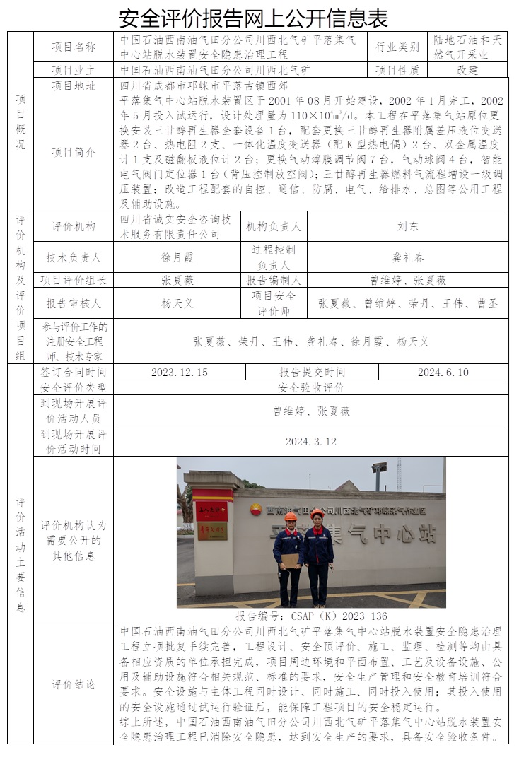 CSAP（K）2023-136 中國石油西南油氣田分公司川西北氣礦平落集氣中心站脫水裝置安全隱患治理工程安全驗收評價.jpg
