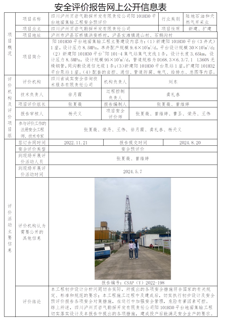 CSAP（Y）2022-198 四川瀘州頁巖氣勘探開發有限責任公司陽101H30平臺地面集輸工程安全預評價.jpg