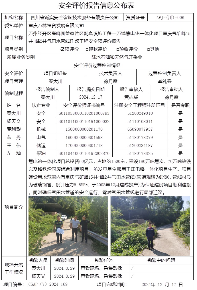 CSAP（Y）2024-169 重慶萬林投資發(fā)展有限公司萬州經(jīng)開區(qū)高峰園姜家片區(qū)配套設(shè)施工程—萬博焦電鉻一體化項(xiàng)目重慶氣礦峰15井-峰2井氣田水管線遷改工程-預(yù)評(píng).jpg