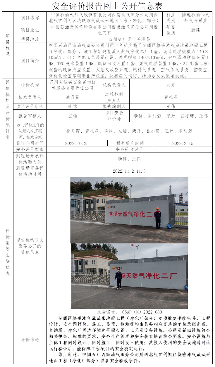 CSAP（K）2022-080 中國石油天然氣股份有限公司西南油氣田分公司川西北氣礦劍閣區塊礁灘氣藏試采地面工程（凈化廠部分）安全驗收評價報告（23.3上旬）.jpg