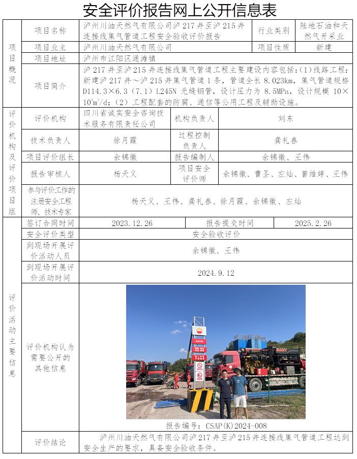 CSAP（K）2024-008 瀘州川油天然氣有限公司瀘217井至瀘215井連接線集氣管道工程安全驗收評價報告.jpg