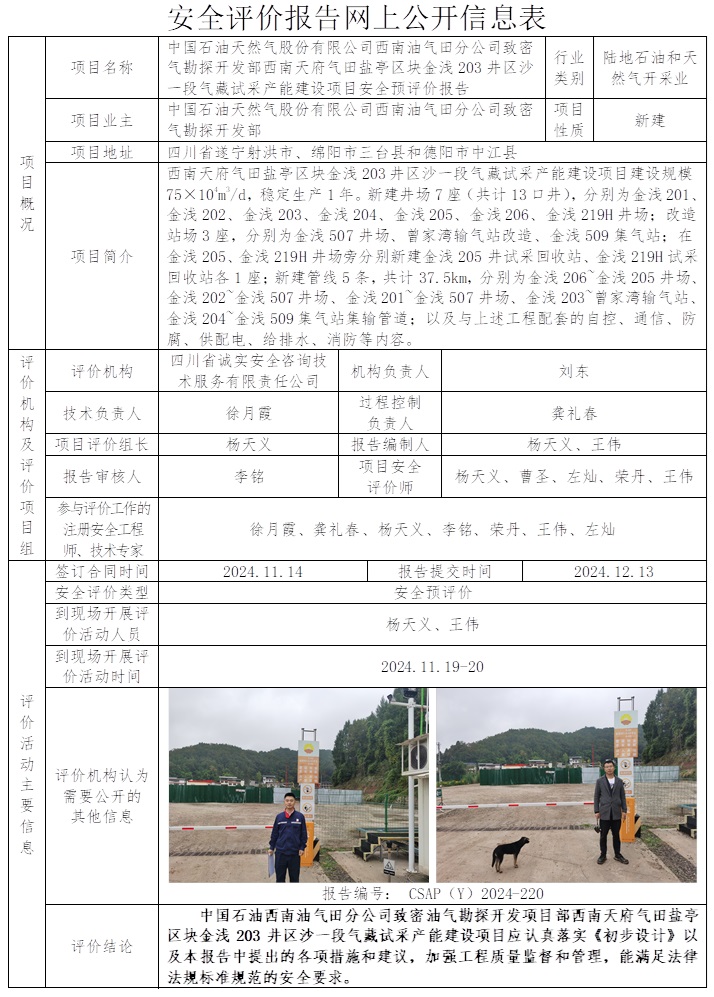 CSAP（Y）2024-220 西南天府氣田鹽亭區塊金淺203井區沙一段氣藏試采產能建設項目安全預評價報告.jpg