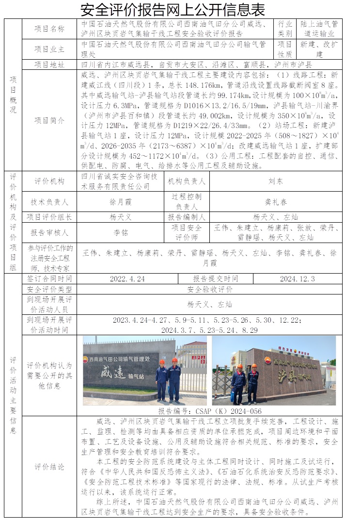 CSAP（K）2024-056 中國石油天然氣股份有限公司西南油氣田分公司威遠、瀘州區塊頁巖氣集輸干線工程安全驗收評價報告.jpg