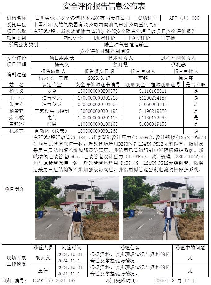 CSAP（Y）2024-197 中國石油西南油氣田分公司重慶氣礦東石線A段、新峽渝線輸氣管道涉外部安全隱患治理遷改項目安全評價報告.jpg