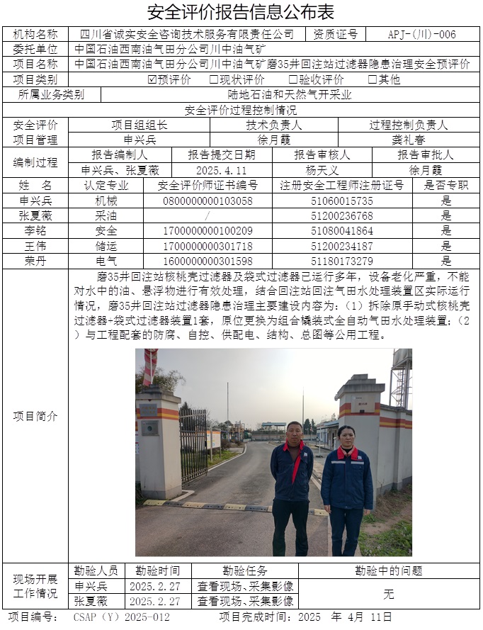 CSAP（Y）2025-012 中國石油西南油氣田分公司川中油氣礦磨35井回注站過濾器隱患治理安全預評價.jpg