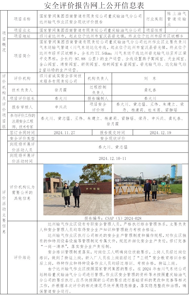 CSAP（X）2024-028  國家管網(wǎng)集團西南管道有限責(zé)任公司重慶輸油氣分公司2024年達州作業(yè)區(qū)安全現(xiàn)狀評價.jpg